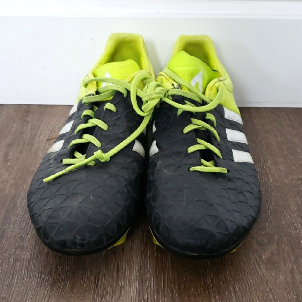 Men's Adidas Ace 15.4 FxG Core Black White Yellow Outdoor Soccer Cleats sz 10.5